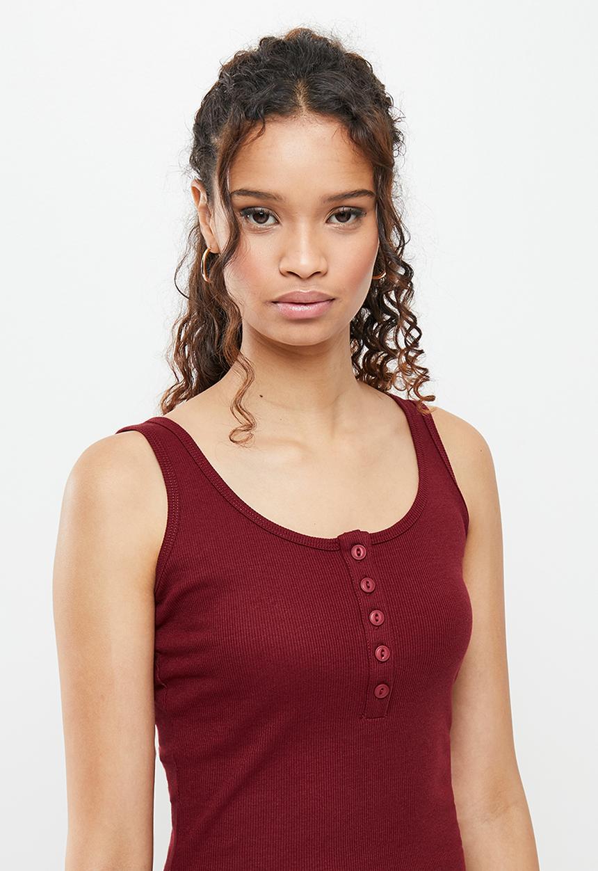 dailyfriday - Half placket midi dress - dark red