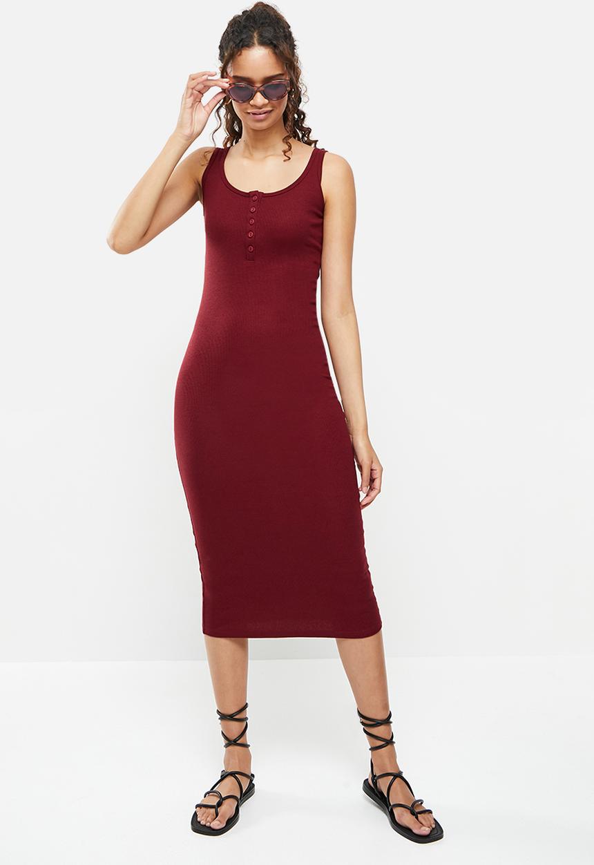 dailyfriday - Half placket midi dress - dark red