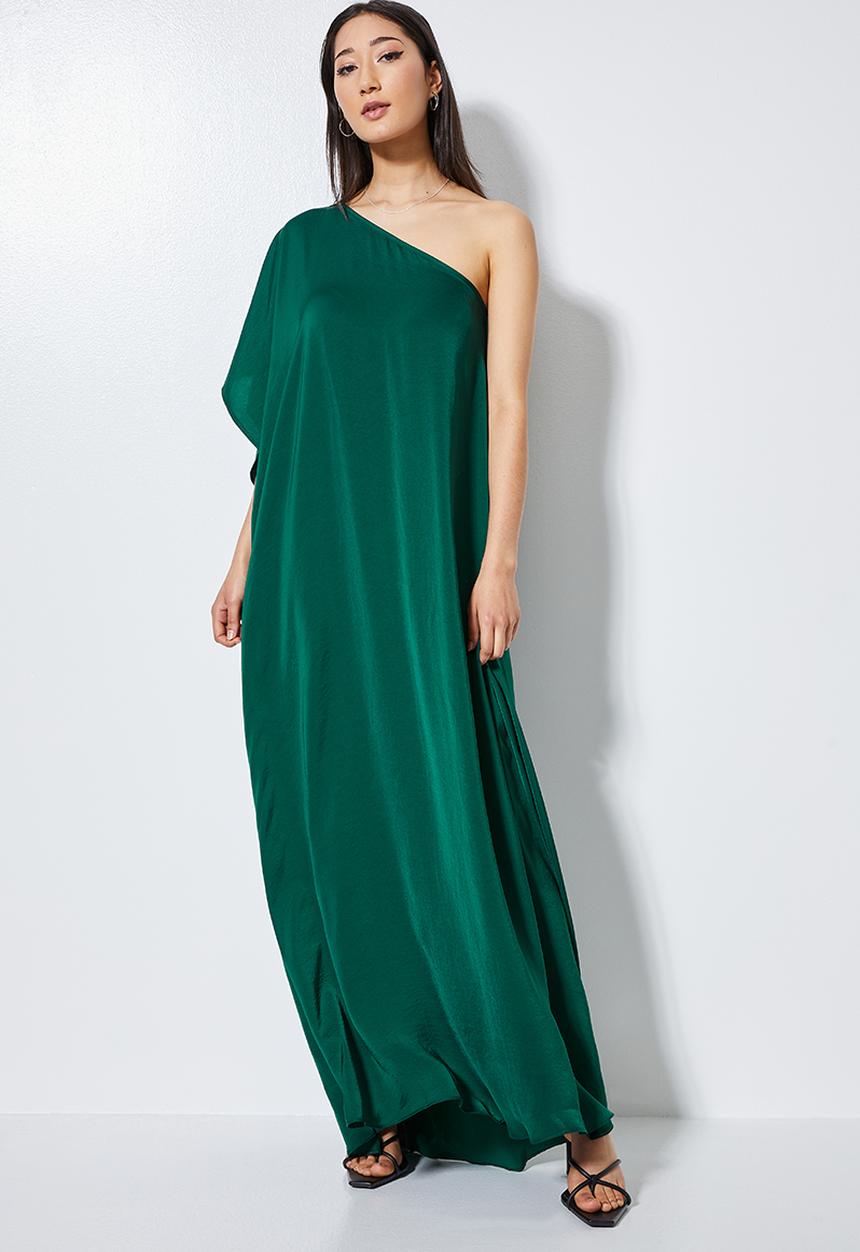 VELVET - Asymmetrical sleeve maxi - green 