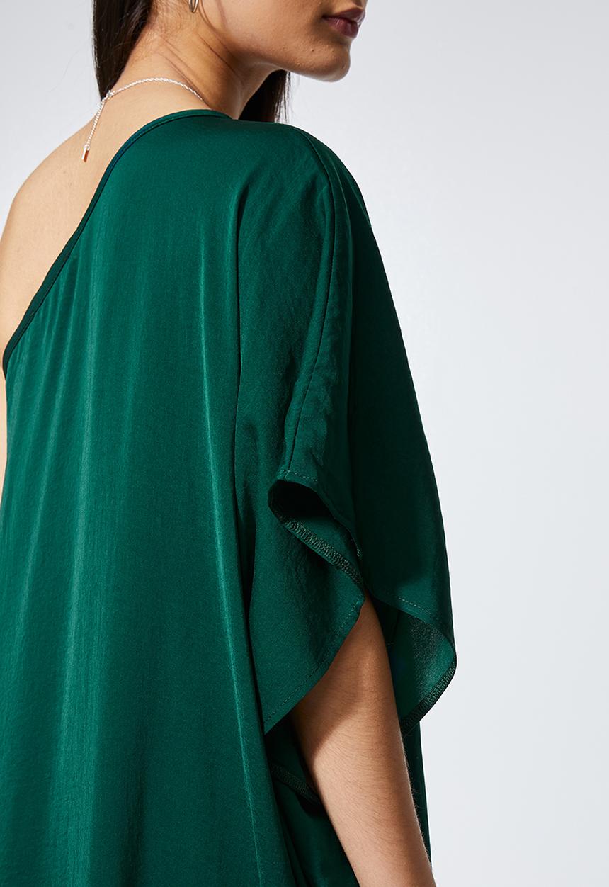 VELVET - Asymmetrical sleeve maxi - green 