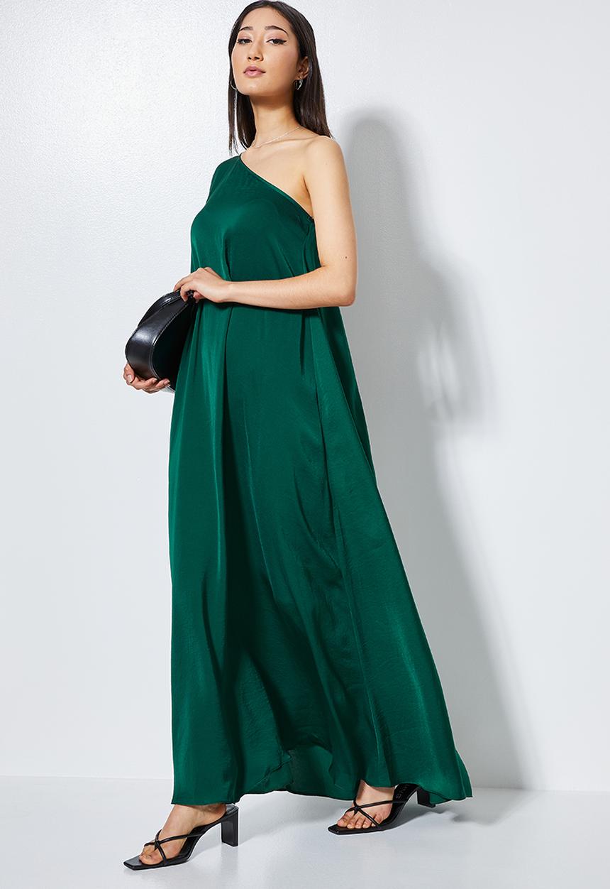 VELVET - Asymmetrical sleeve maxi - green 