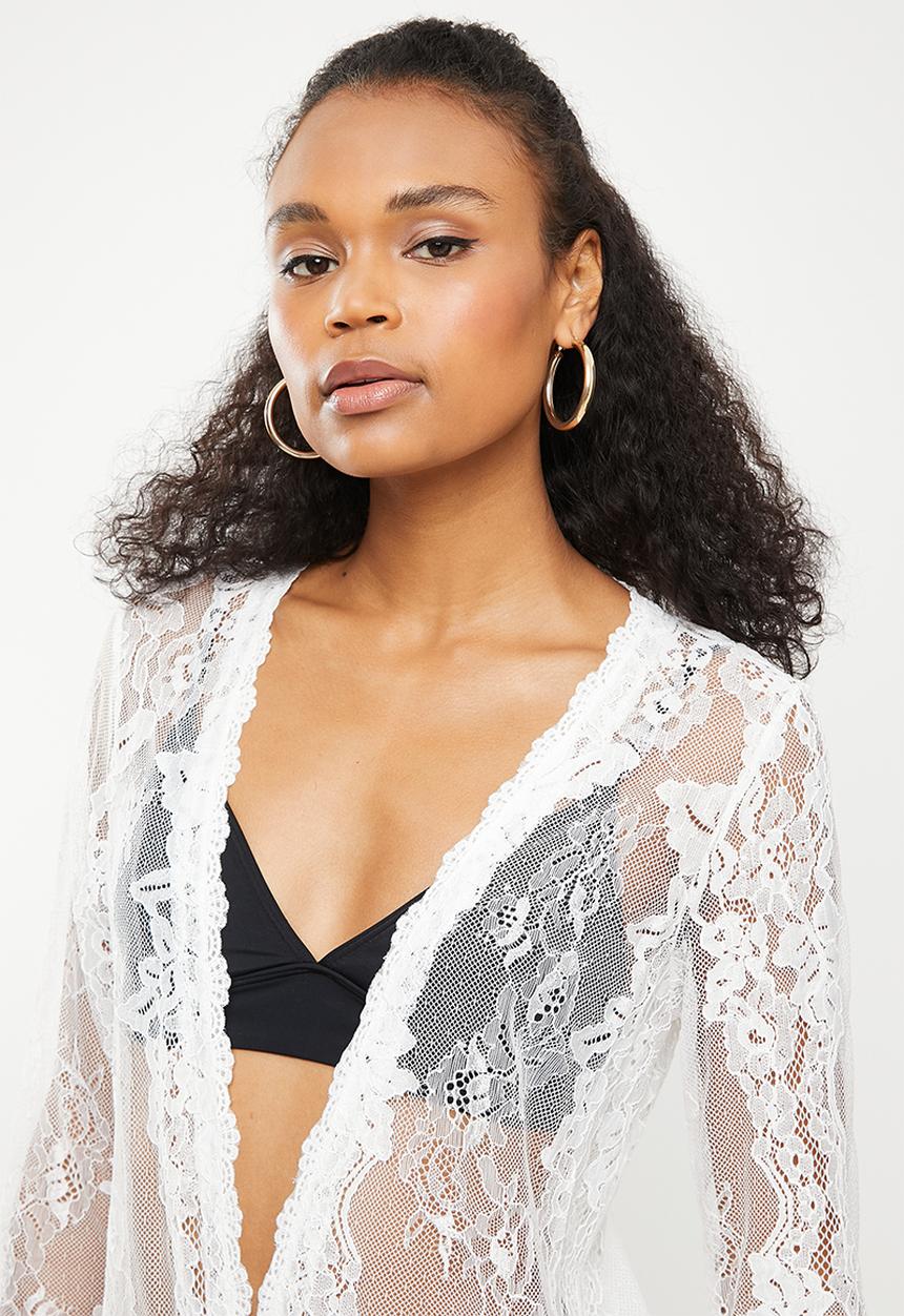 Missguided - Premium eyelash lace kimono - white