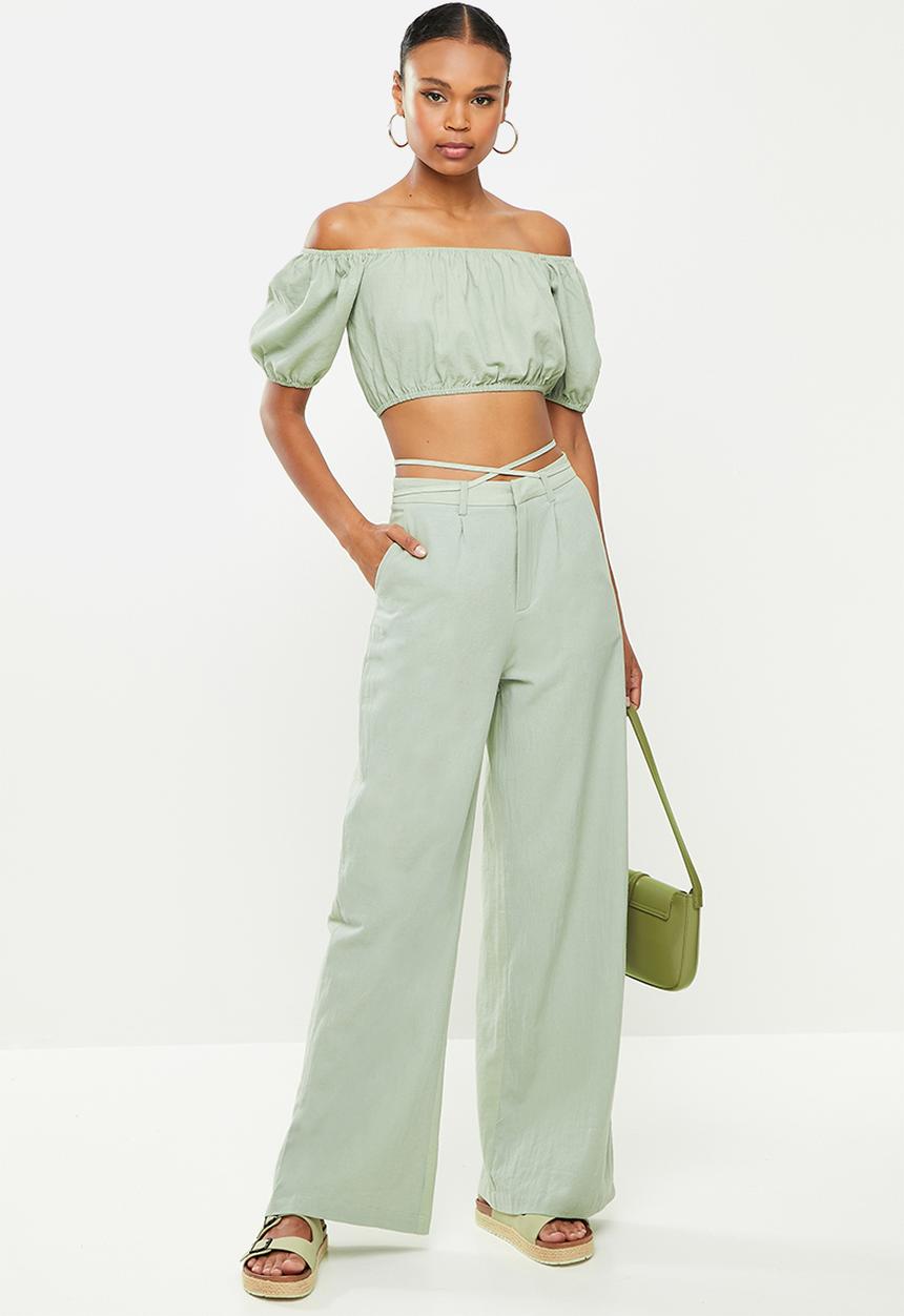 Missguided - Coord linen straight leg trouser - sage