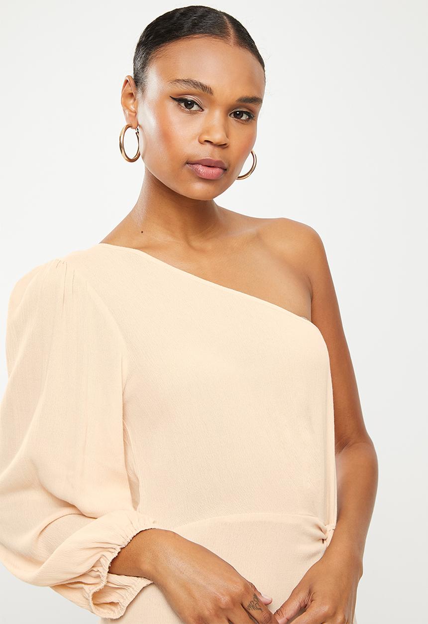 Missguided - Cheesecloth one shoulder maxi dress - stone