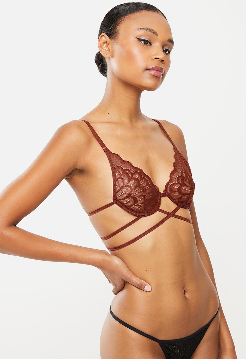 Missguided - Scallop mesh strap detail bra - chocolate