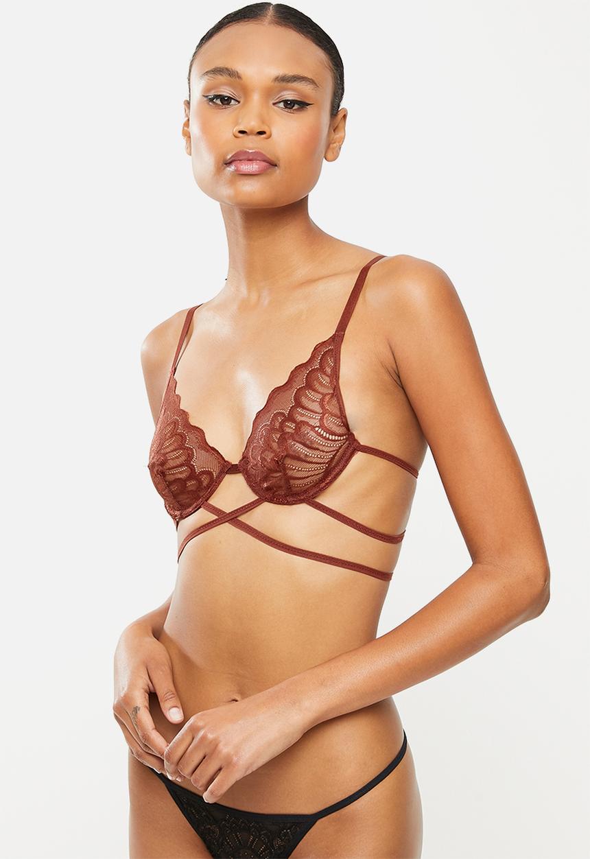 Missguided - Scallop mesh strap detail bra - chocolate
