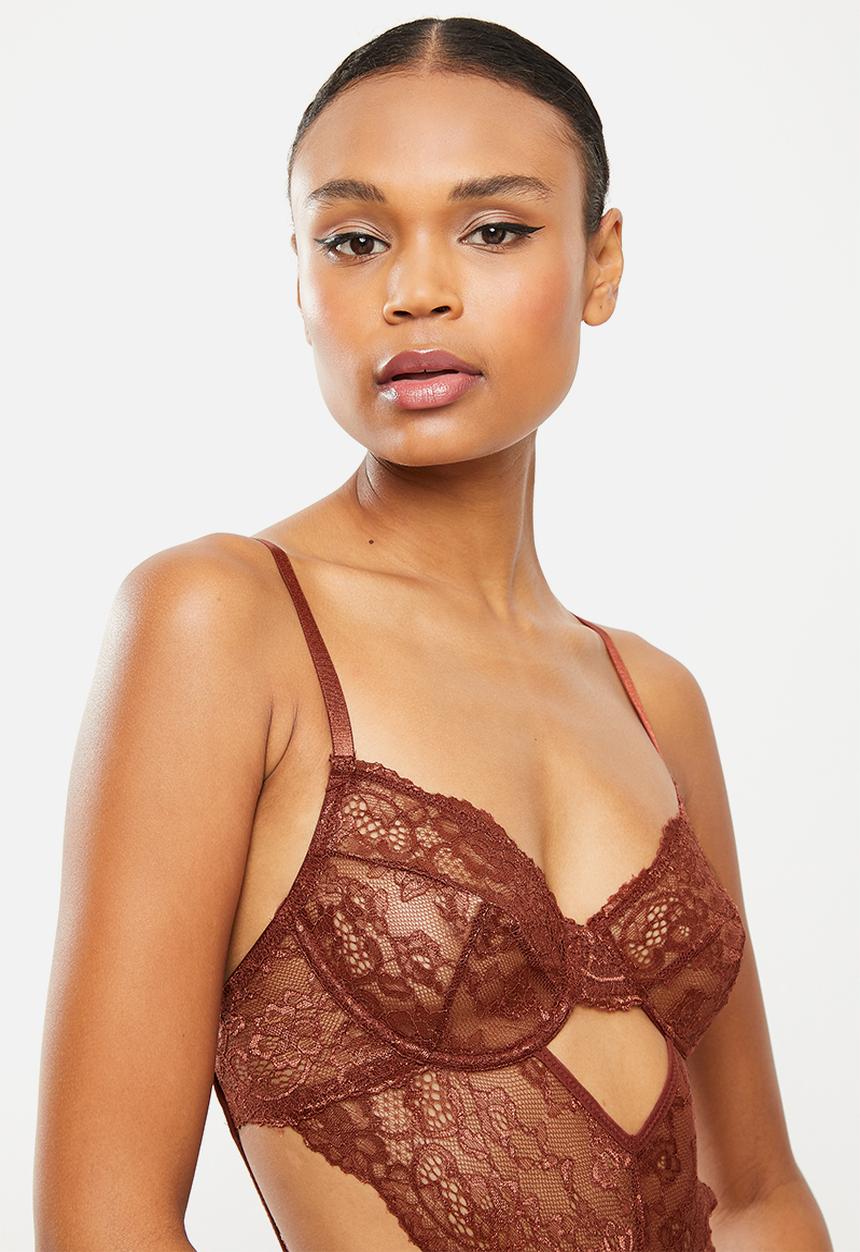 Missguided - Lace underwire cut out bodysuit - chocolate
