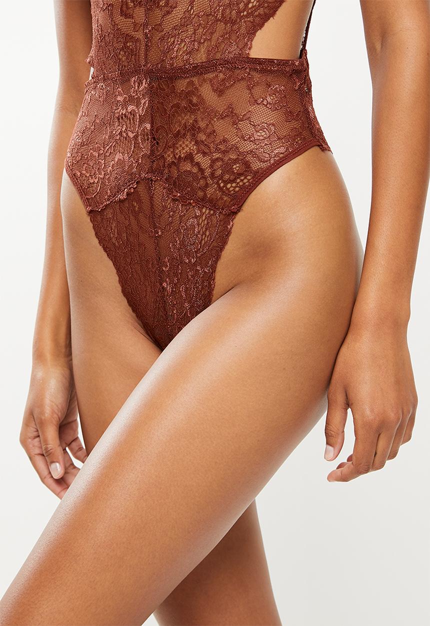 Missguided - Lace underwire cut out bodysuit - chocolate