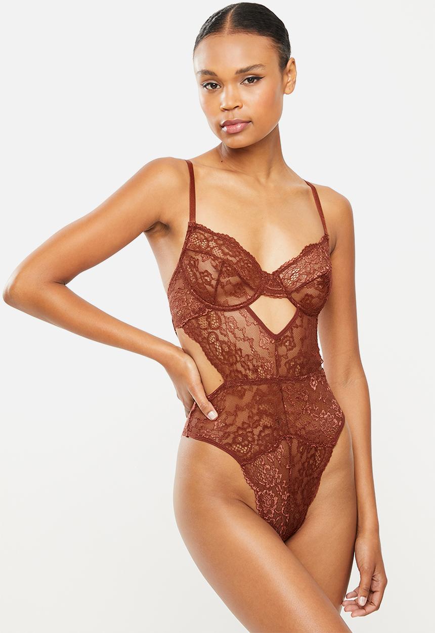Missguided - Lace underwire cut out bodysuit - chocolate