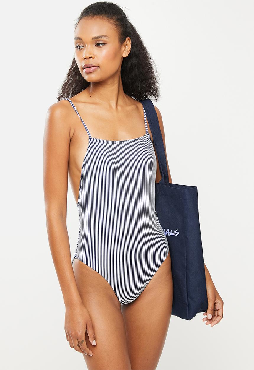 Superdry. - Seersucker scooped swimsuit - navy