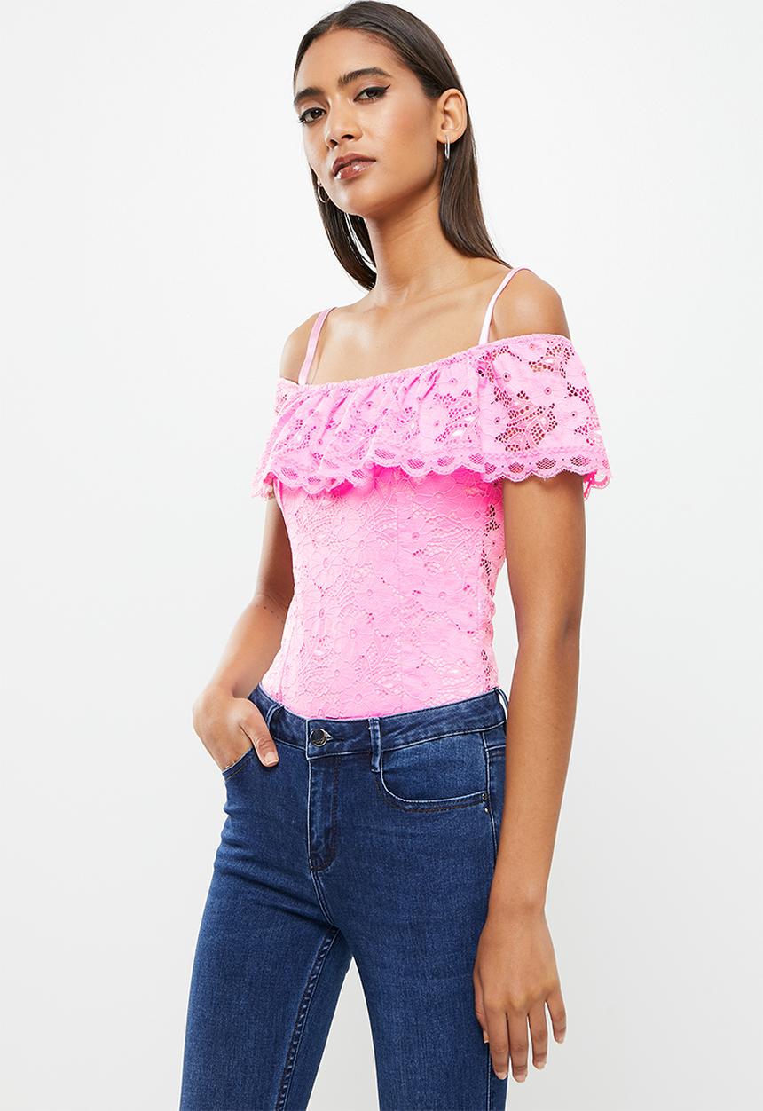 SISSY BOY - Bardot lace bodysuit - pink
