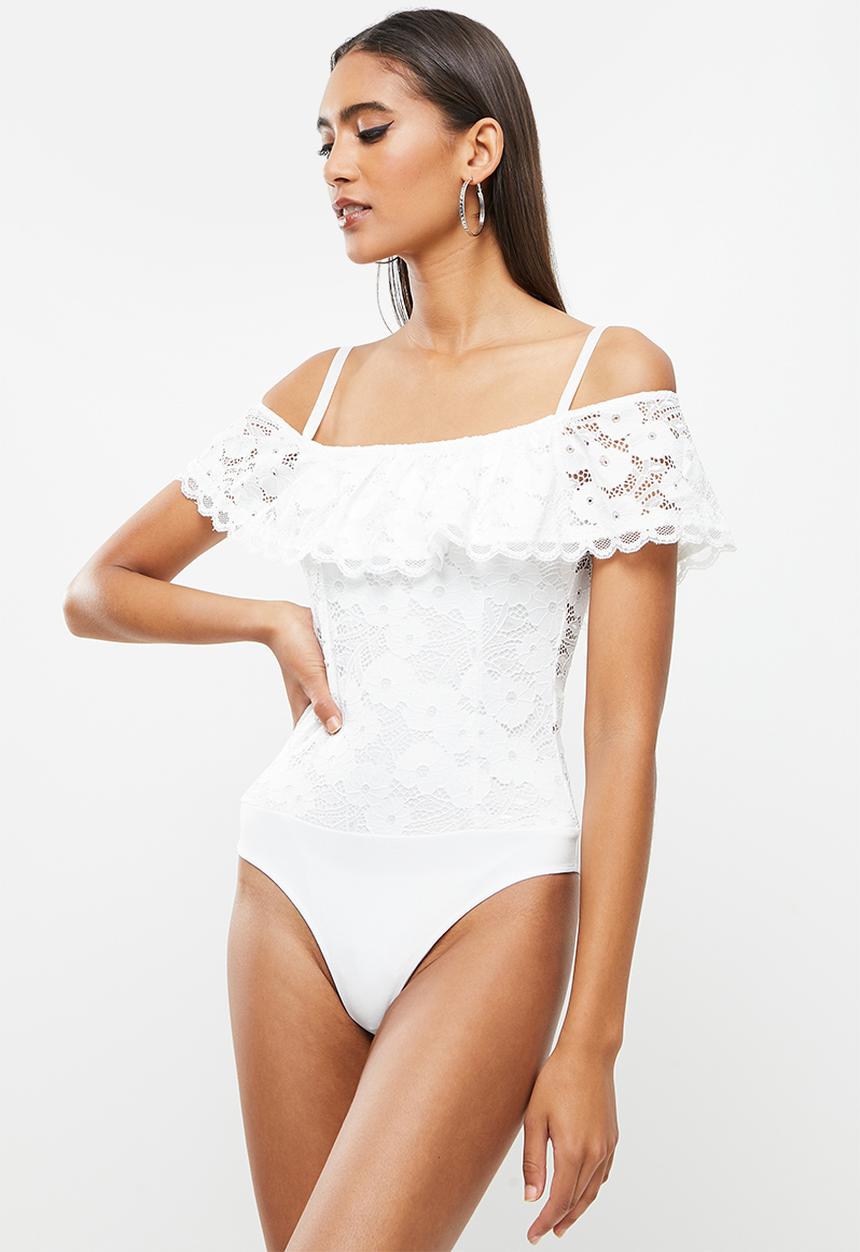 SISSY BOY - Bardot lace bodysuit - off white