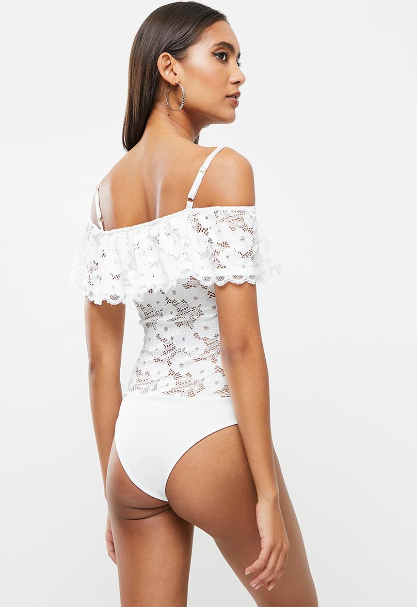 SISSY BOY - Bardot lace bodysuit - off white