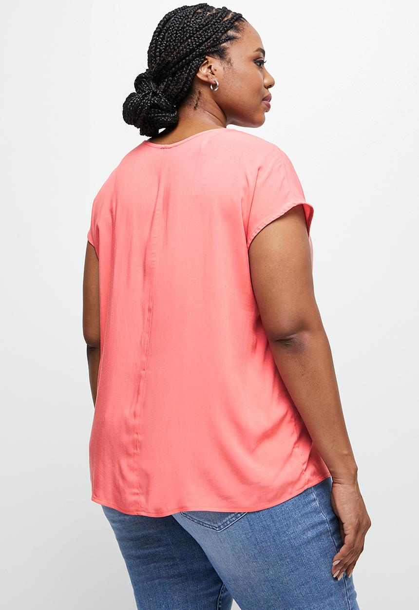 edit Plus - Basic grown on sleeve shell top - pink