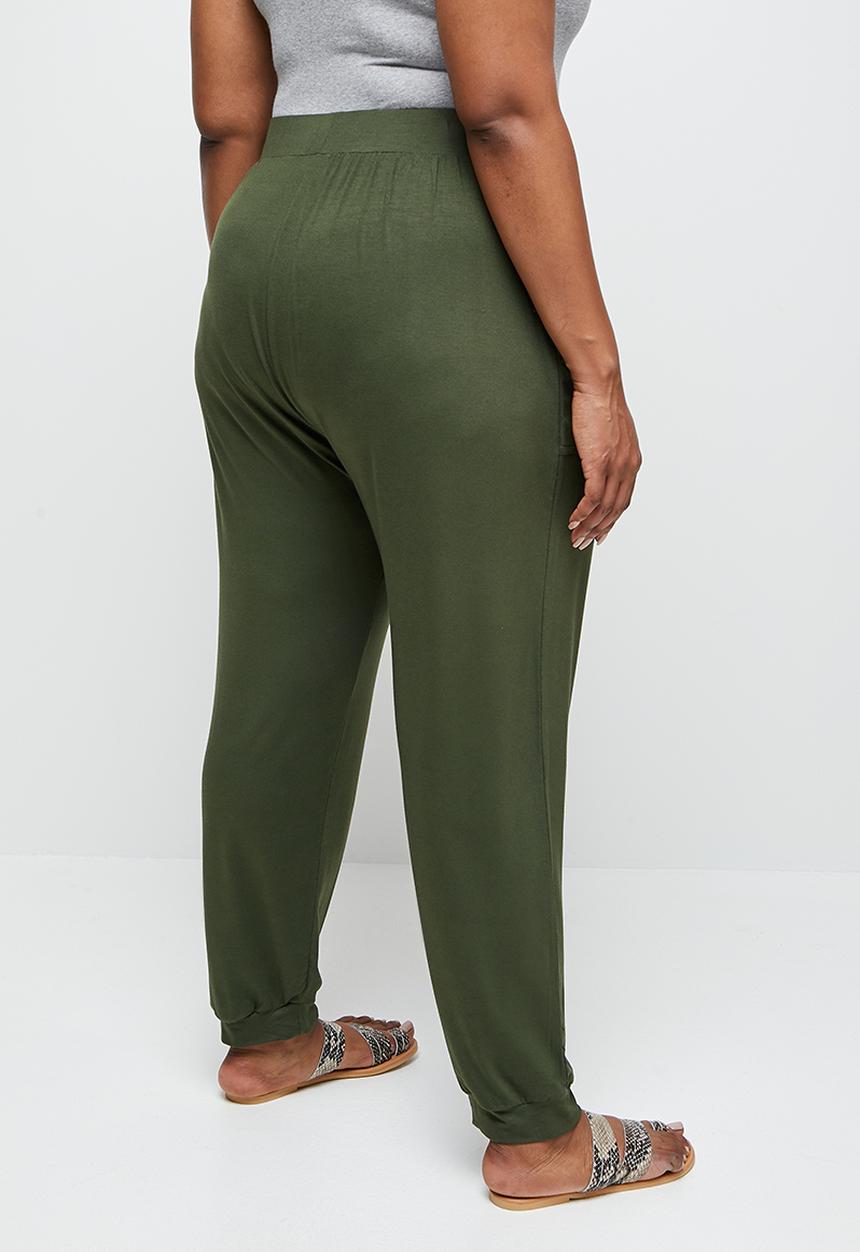 edit Plus - Drop crotch knit harem - dark olive