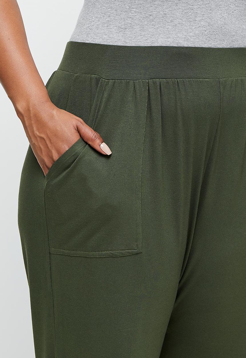 edit Plus - Drop crotch knit harem - dark olive