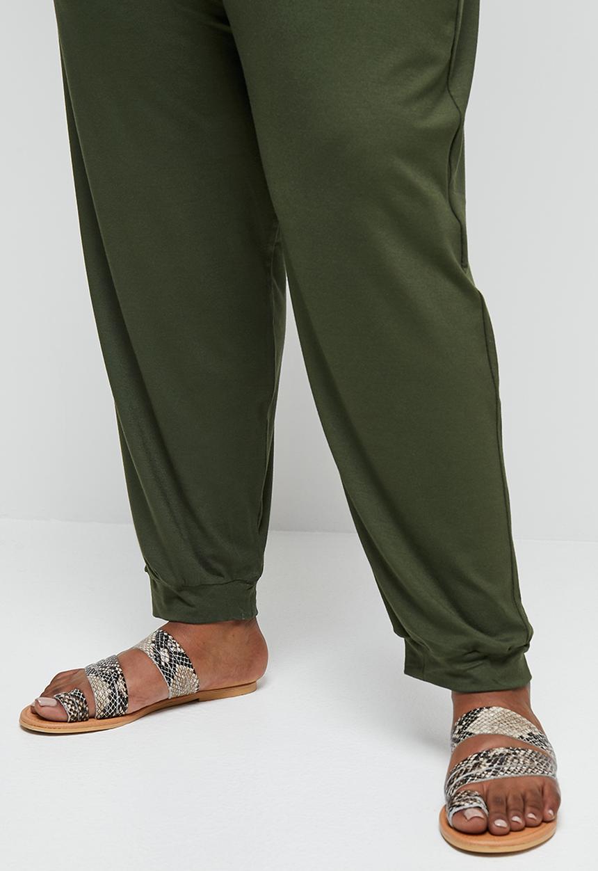 edit Plus - Drop crotch knit harem - dark olive