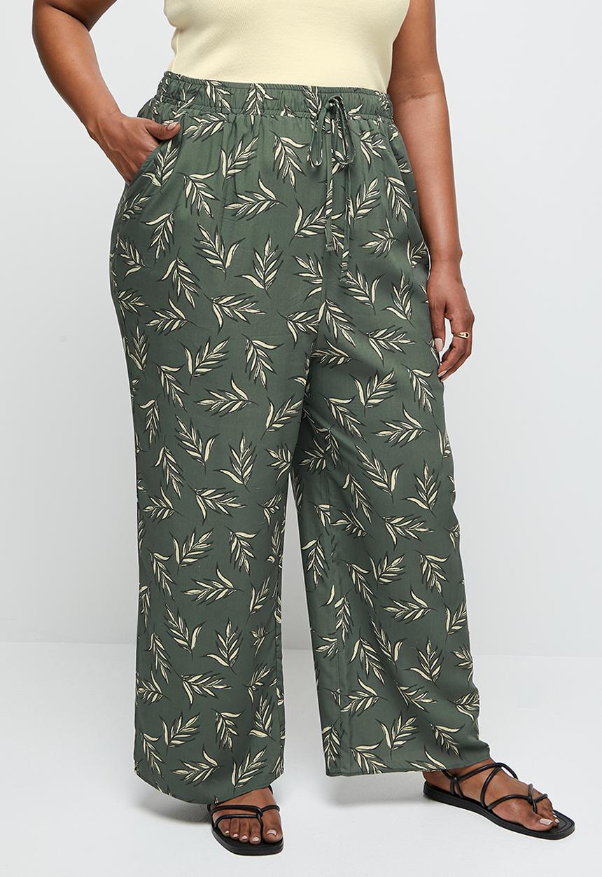 edit Plus - Printed straight leg trouser - khaki 