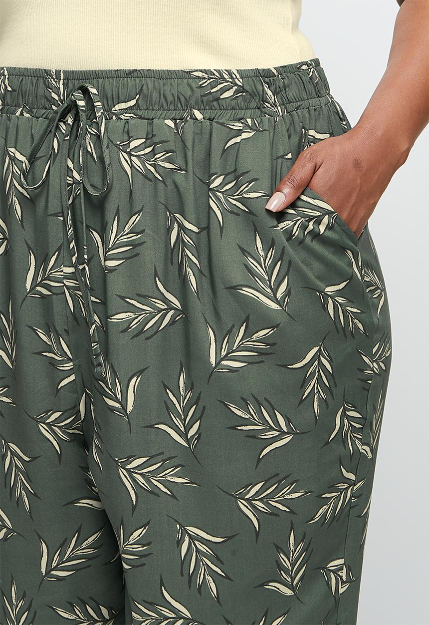 edit Plus - Printed straight leg trouser - khaki 