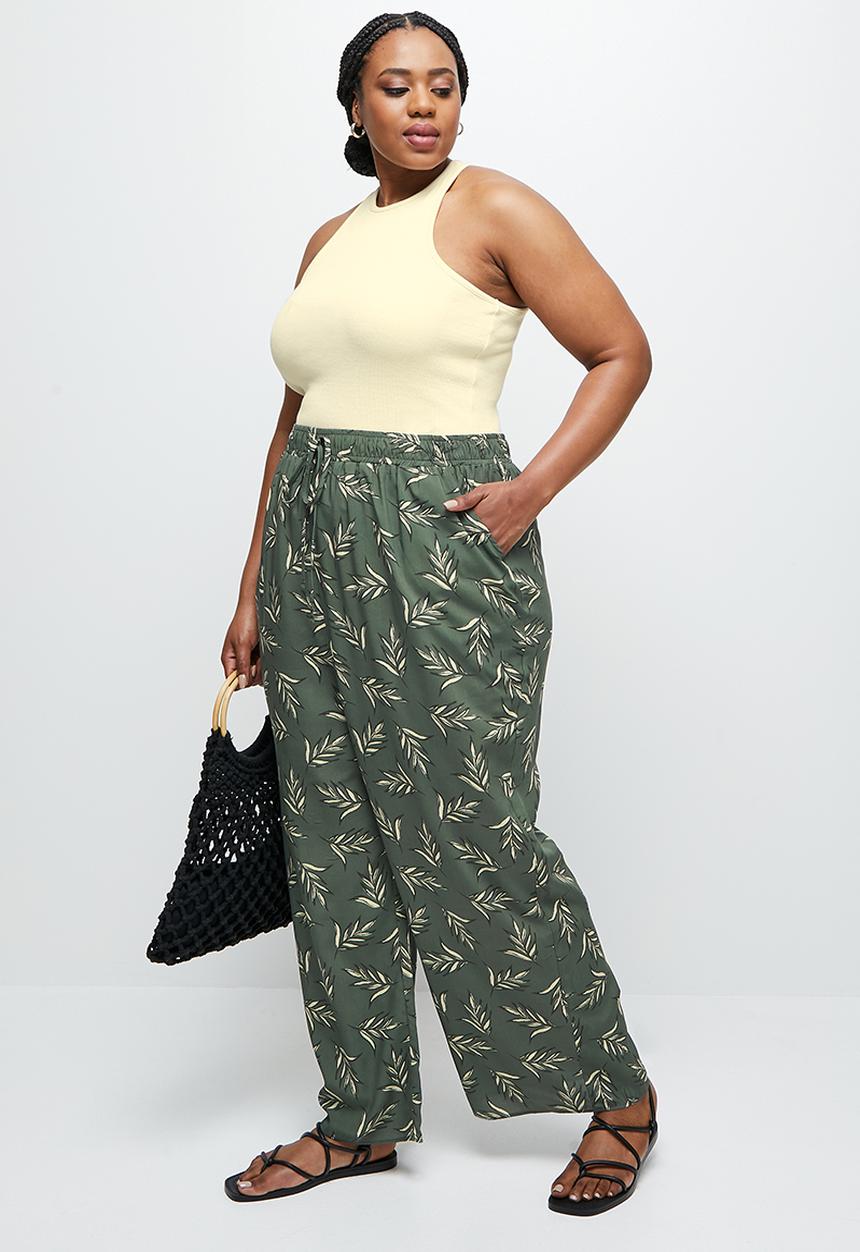 edit Plus - Printed straight leg trouser - khaki 