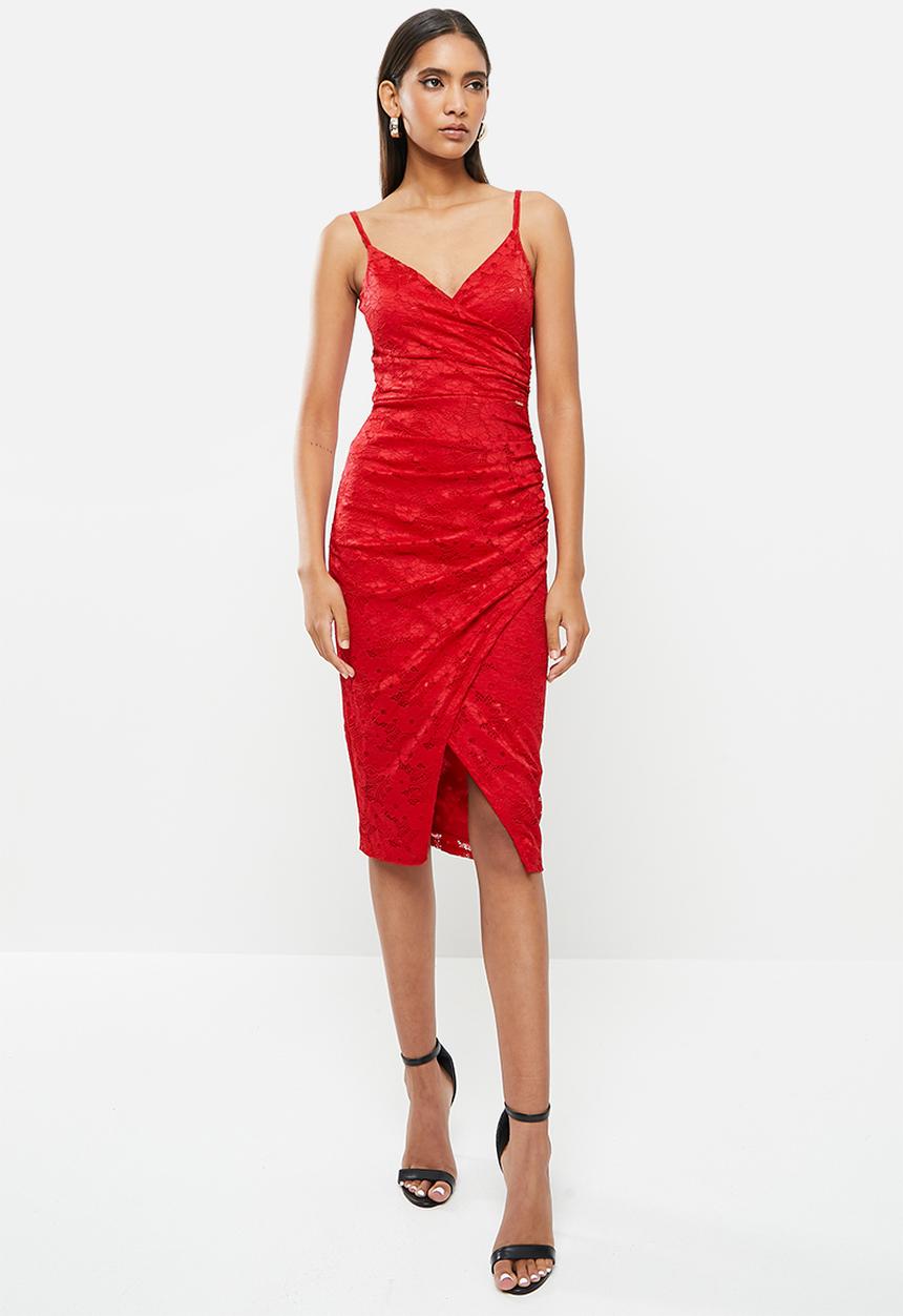 SISSY BOY - Strappy wrap stretch lace dress - red
