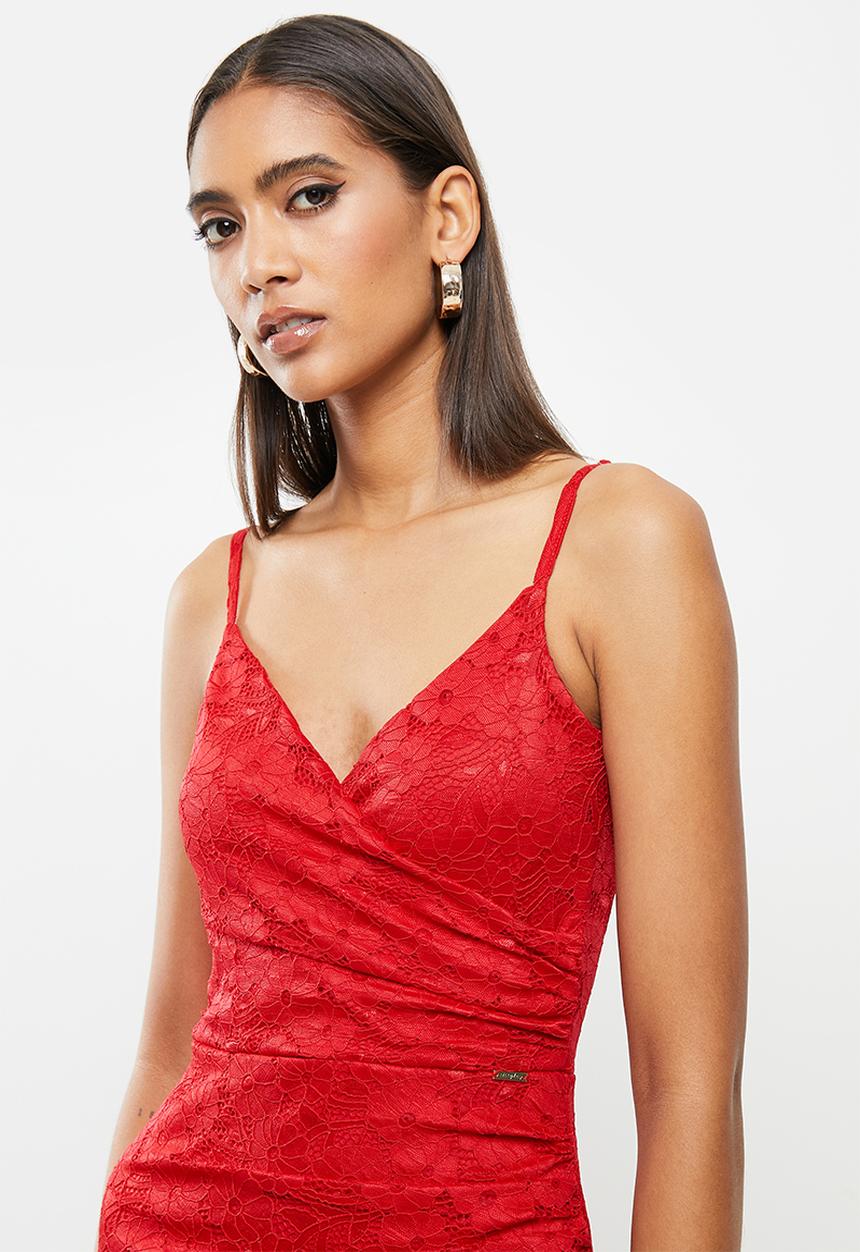 SISSY BOY - Strappy wrap stretch lace dress - red