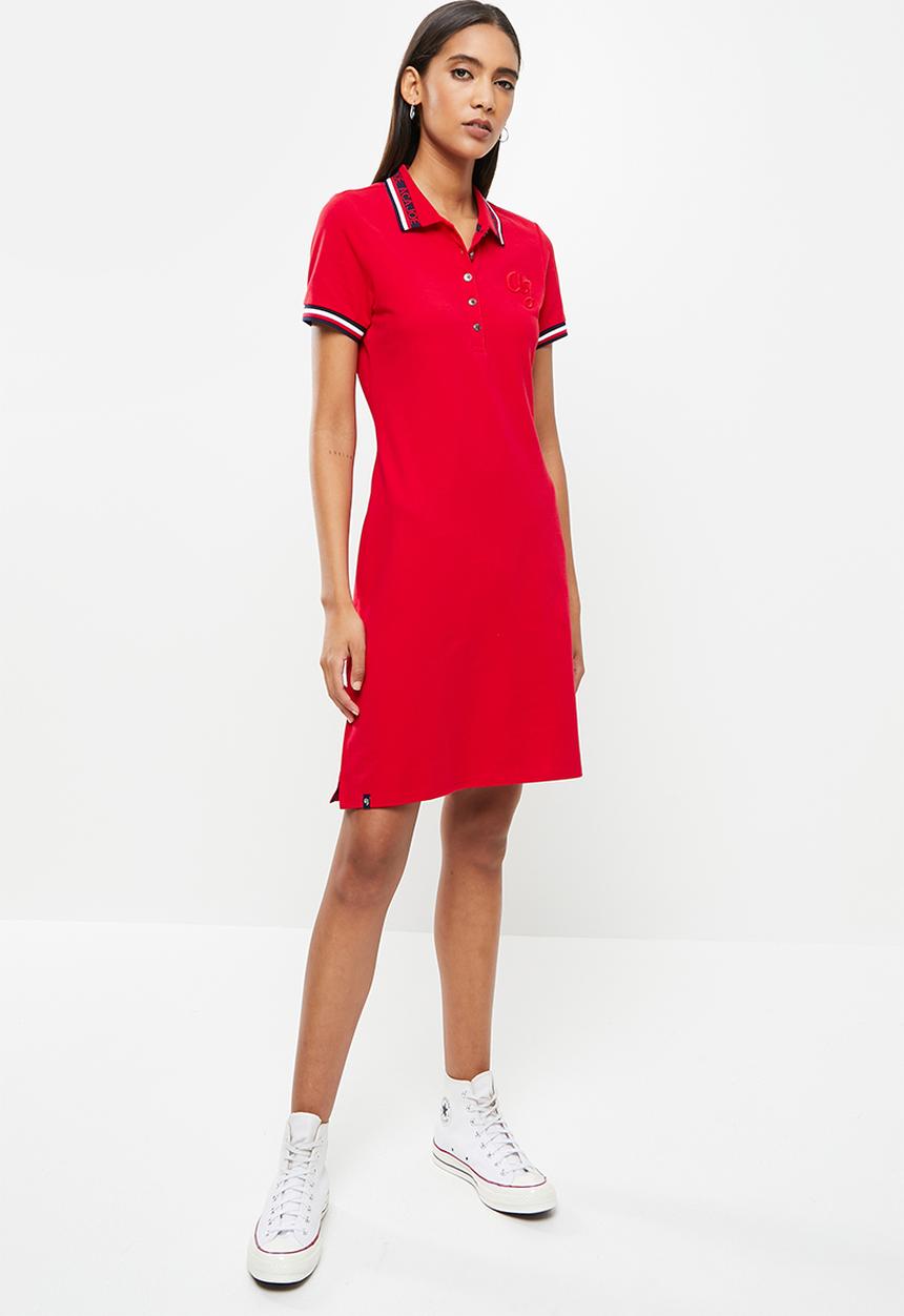 Aca Joe - Golfer short sleeve polo dress - red & white