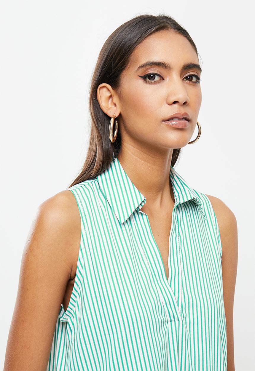 SISSY BOY - Sleeveless poplin dress with tiers - green & white 