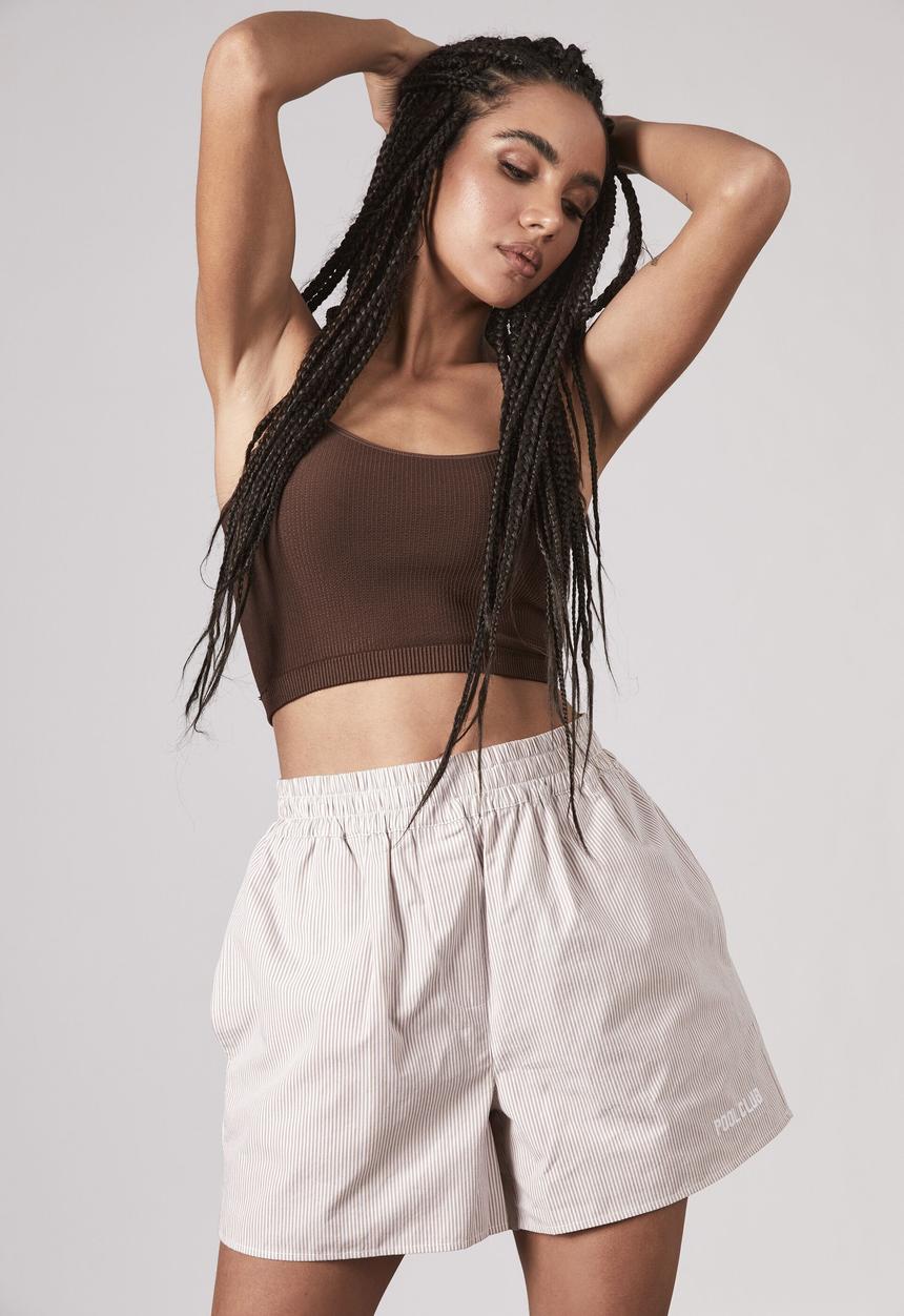 Factorie - Woven short - pool club white /browm mushroom stripe