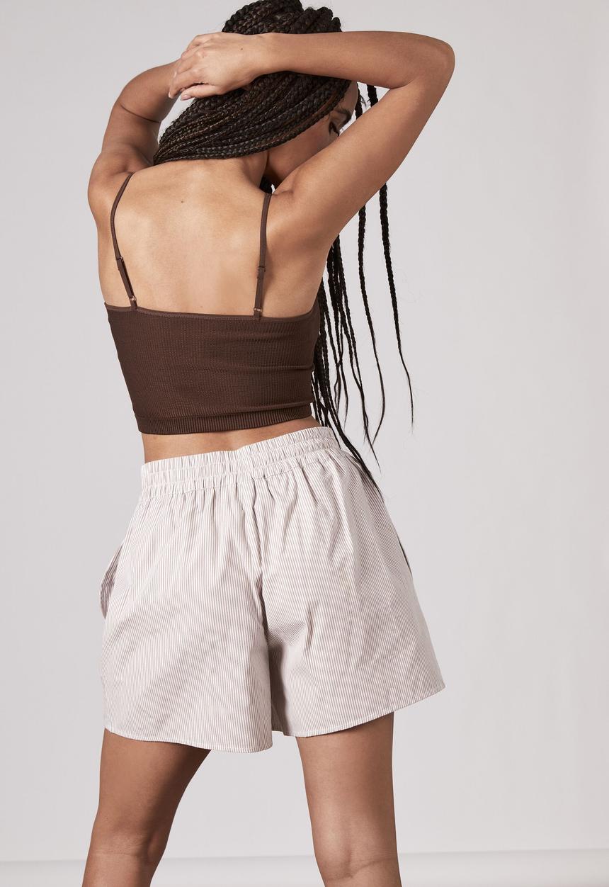 Factorie - Woven short - pool club white /browm mushroom stripe