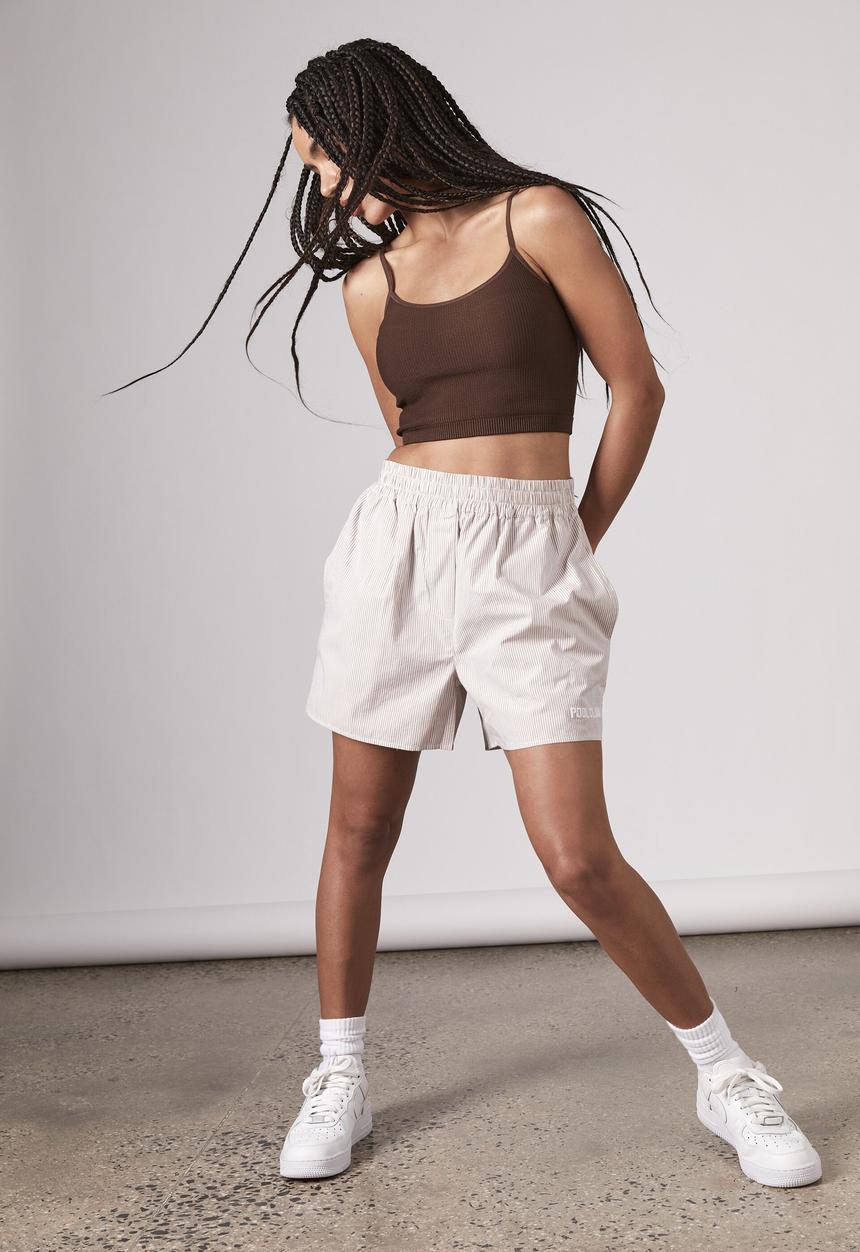 Factorie - Woven short - pool club white /browm mushroom stripe