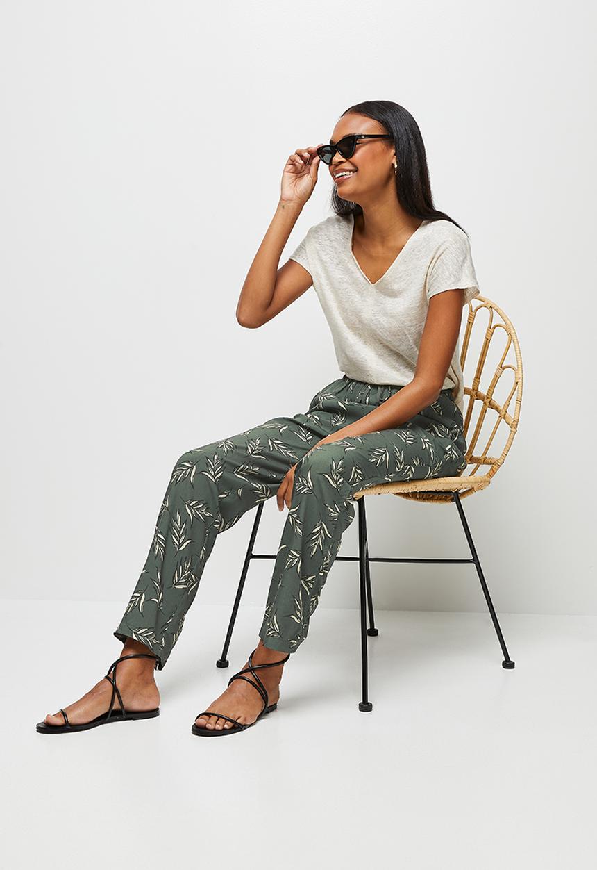 edit - Printed straightleg trouser - khaki grunge palm leaves
