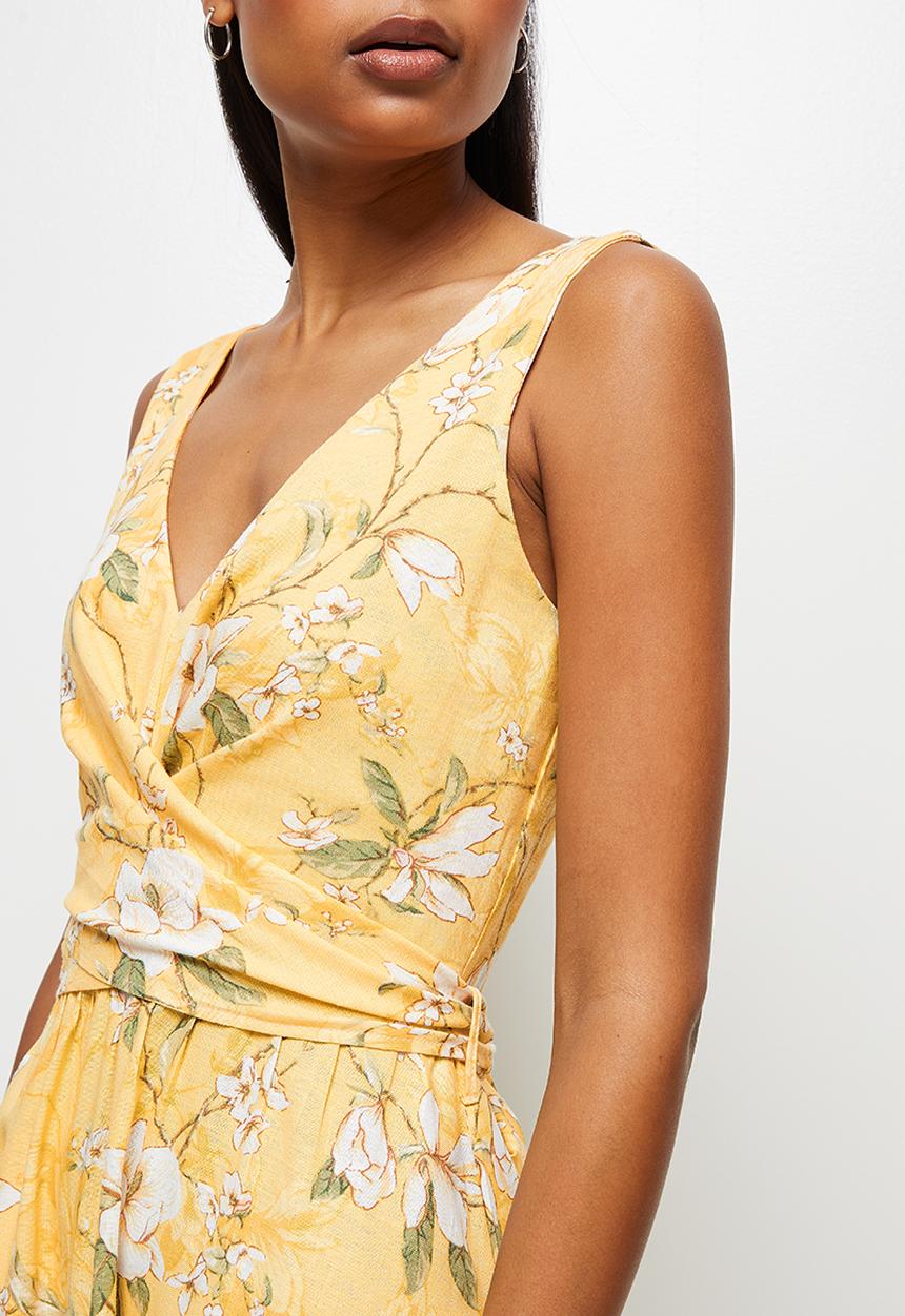 MILLA - Wrap bodice midi dress - yellow floral