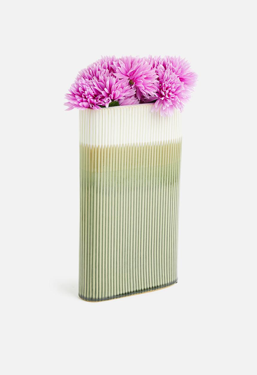 Present Time - Ribbed tri vase - green