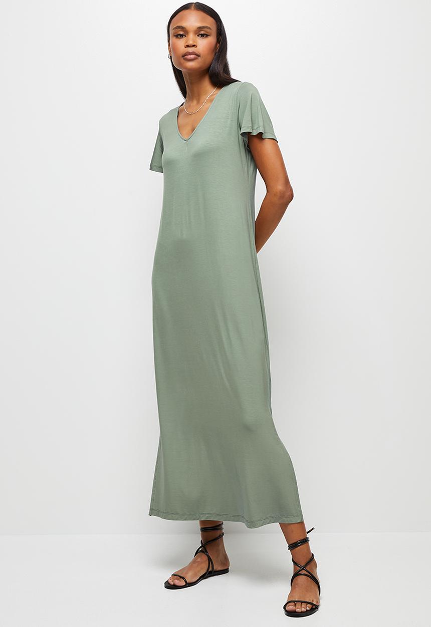 edit - Bamboo deep vneck slit maxi dress - fatigue