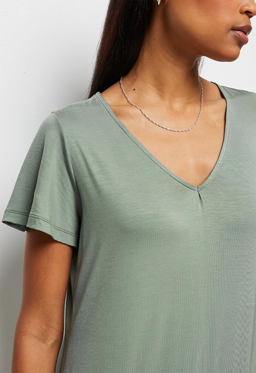edit - Bamboo deep vneck slit maxi dress - fatigue