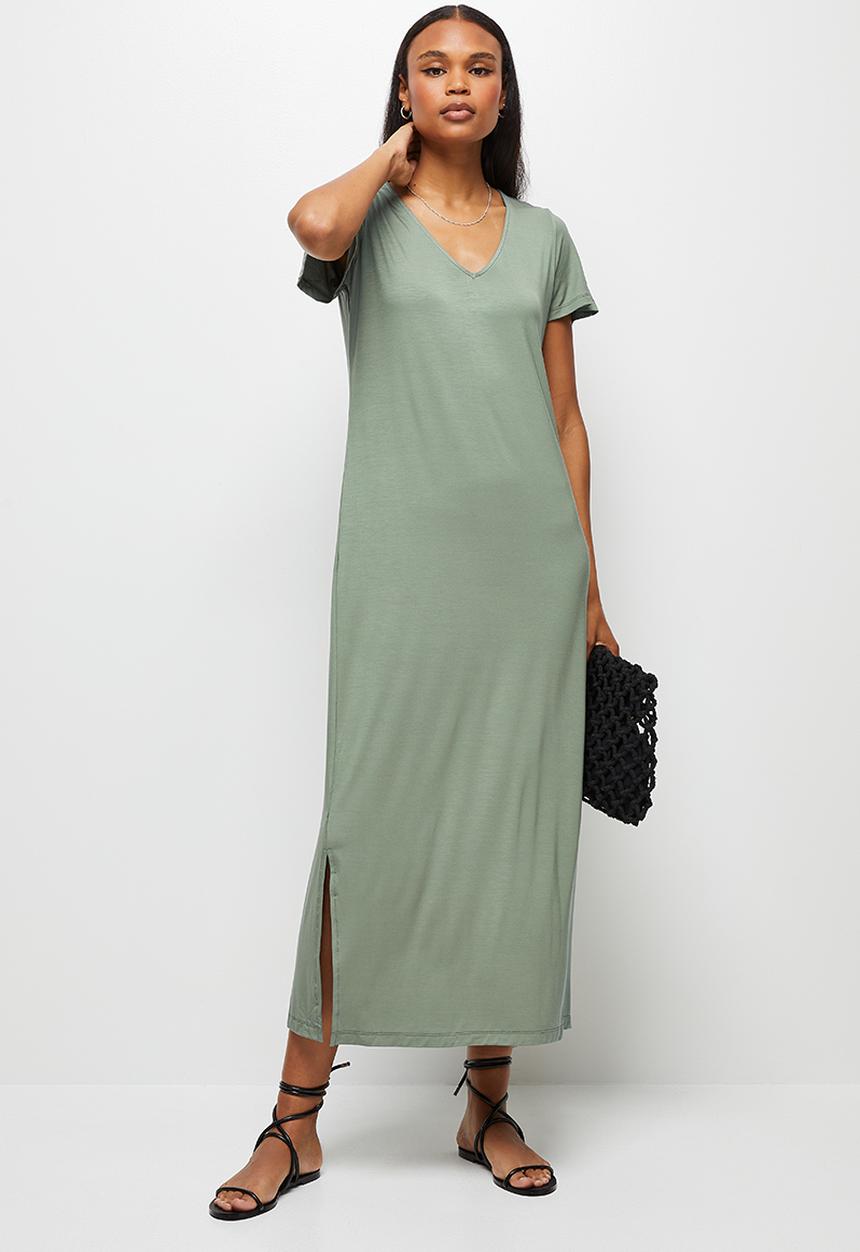 edit - Bamboo deep vneck slit maxi dress - fatigue