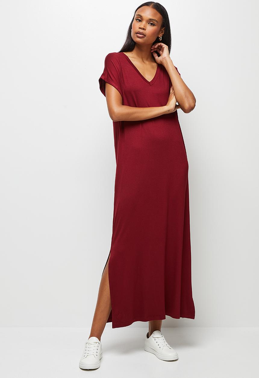 edit - V-neck knit collumn maxi - brick