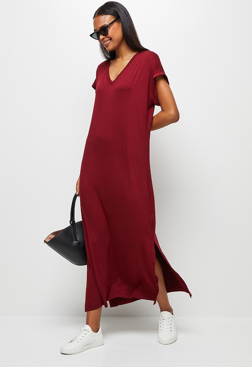 edit - V-neck knit collumn maxi - brick