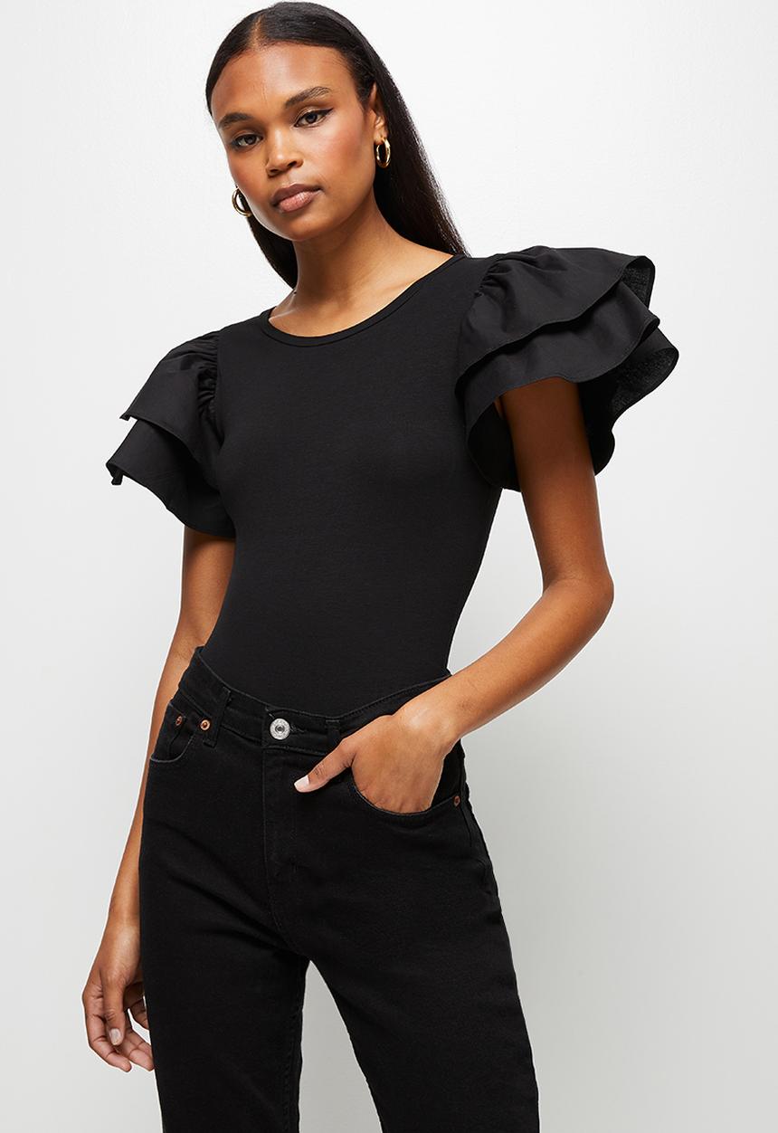 MILLA - Volume ruffle sleeve bodysuit - black