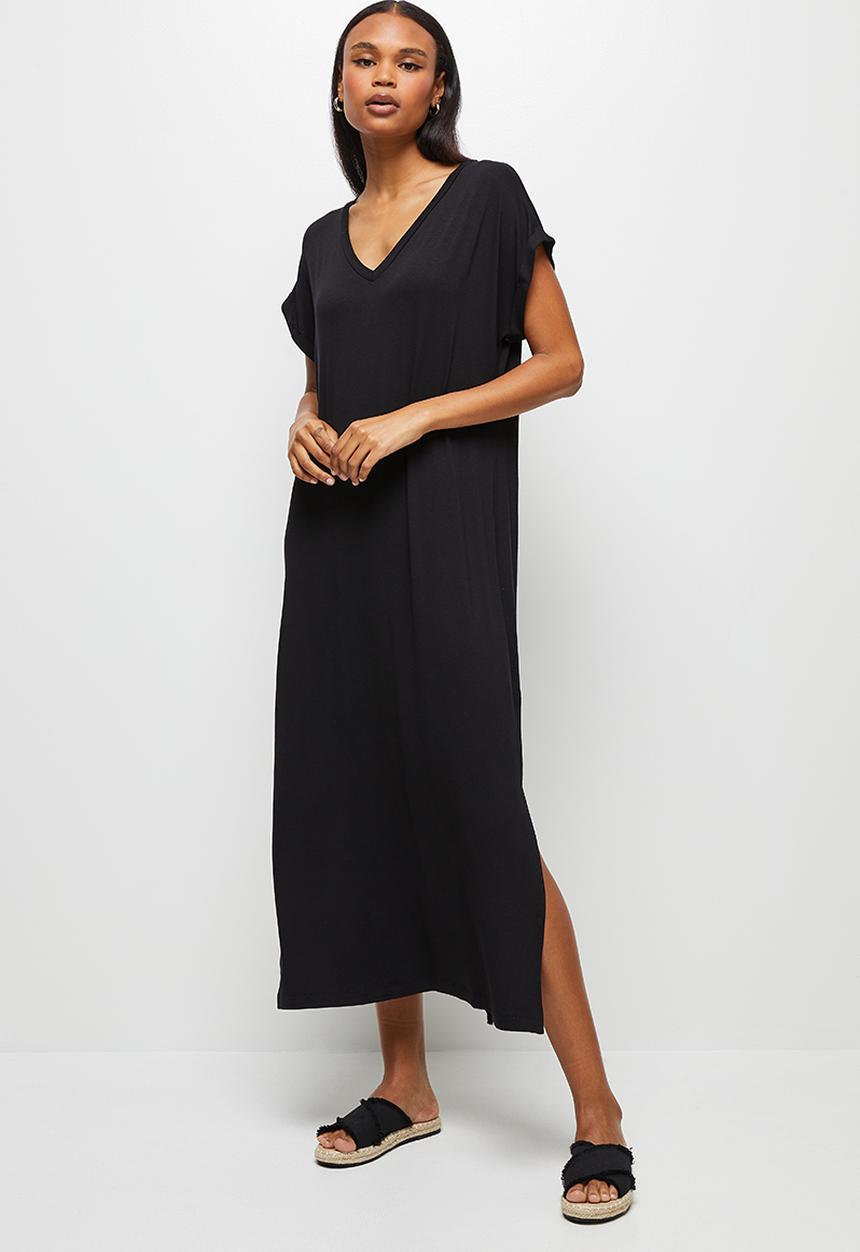 edit - V-neck knit collumn maxi - black