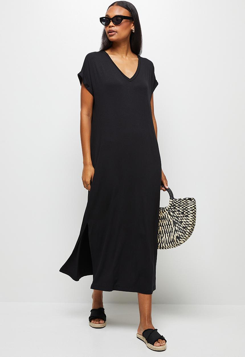 edit - V-neck knit collumn maxi - black