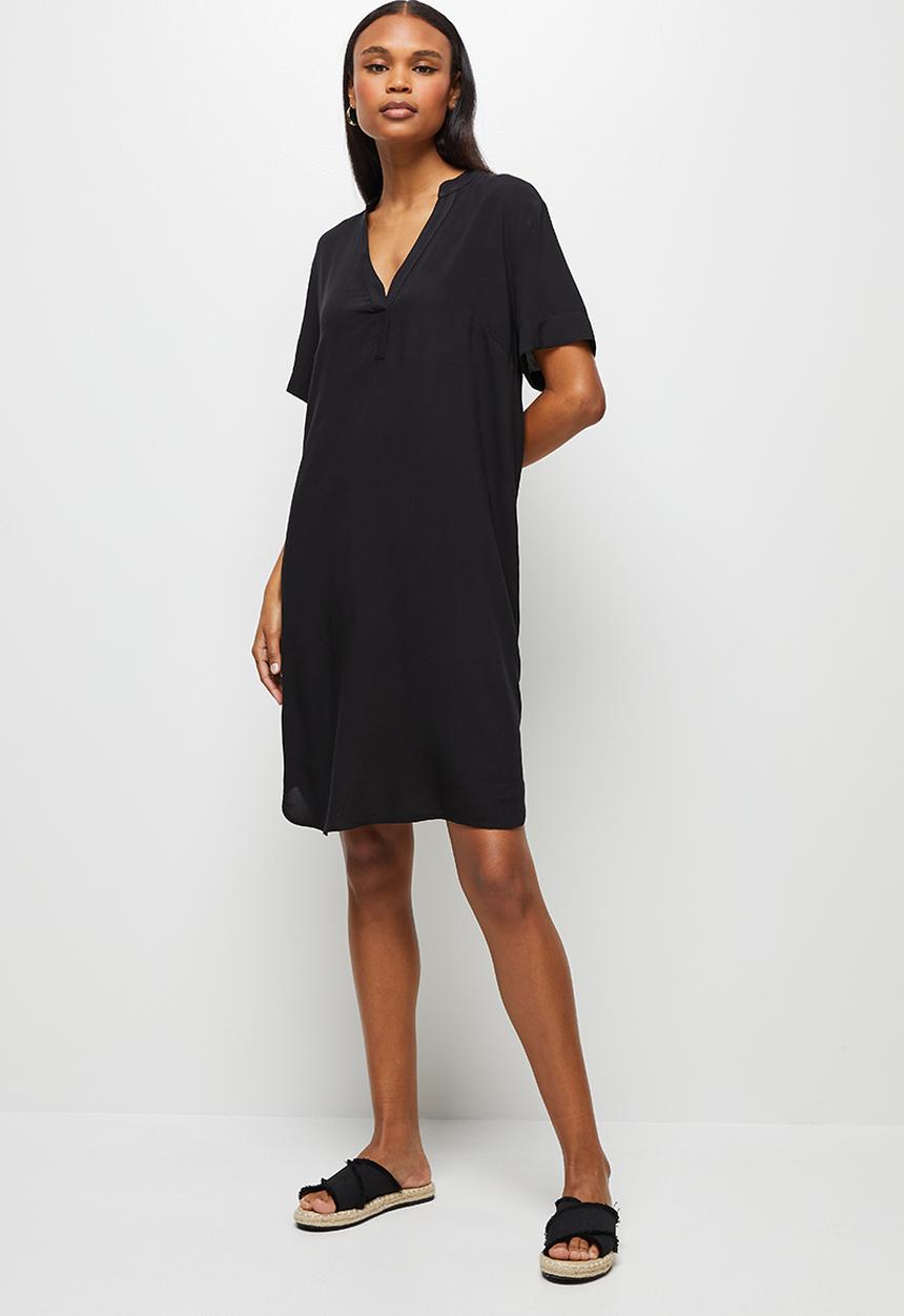 edit - Mandarin collar swing hem tunic - black