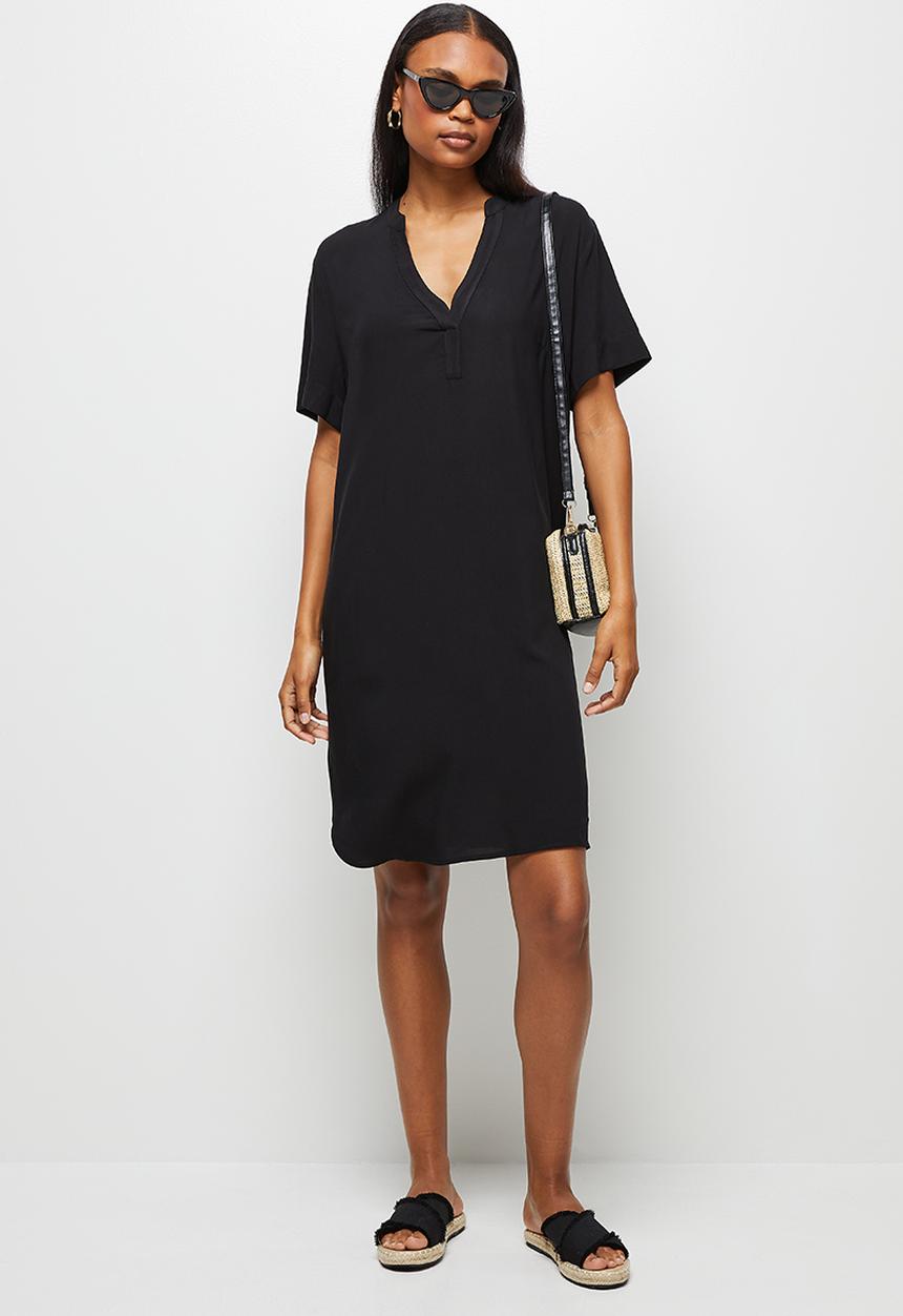 edit - Mandarin collar swing hem tunic - black