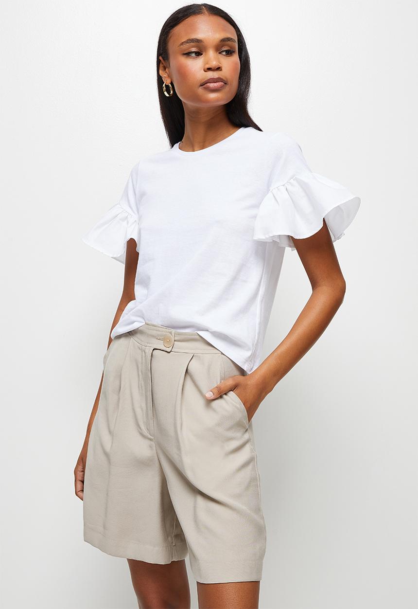 MILLA - Ruffle sleeve boxy tee - white 
