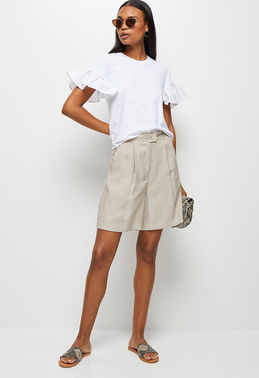 MILLA - Ruffle sleeve boxy tee - white 
