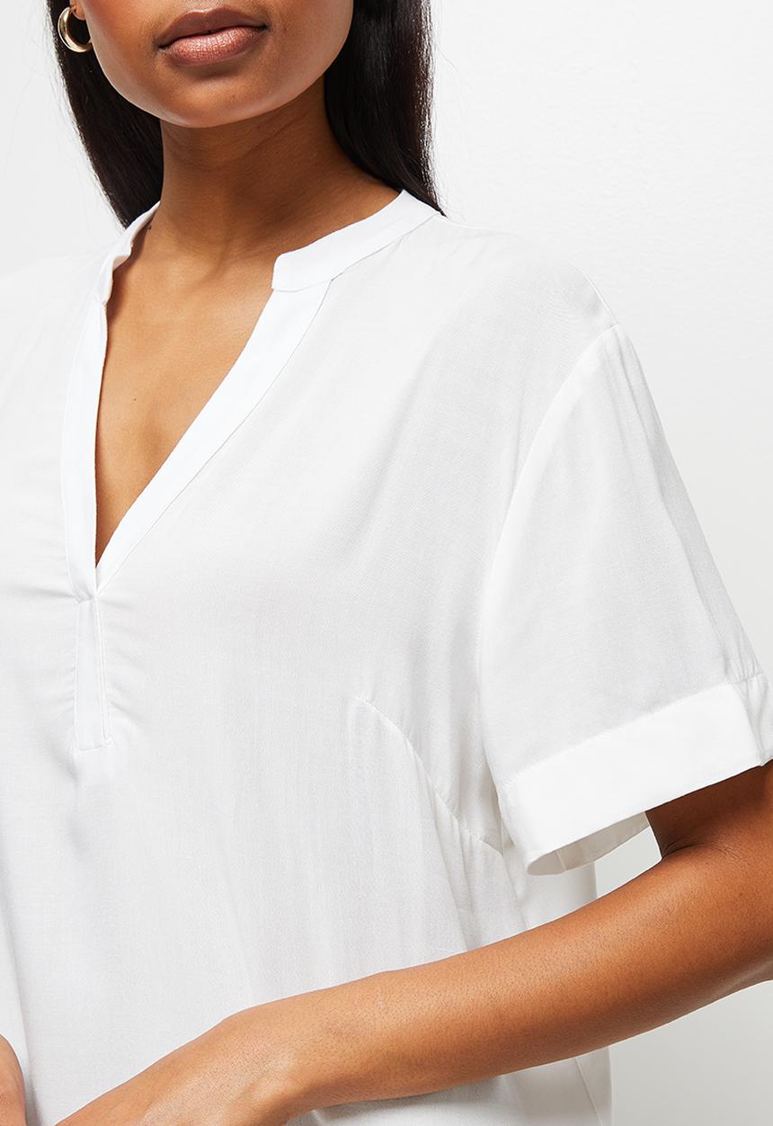 edit - Mandarin collar swing hem tunic - milk