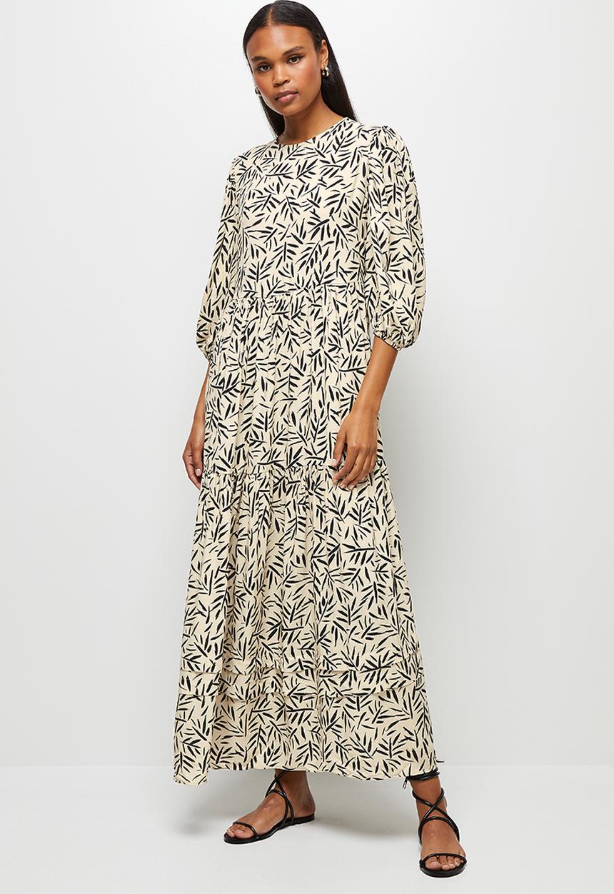 edit - Pleat detail tiered maxi dress - bamboo print