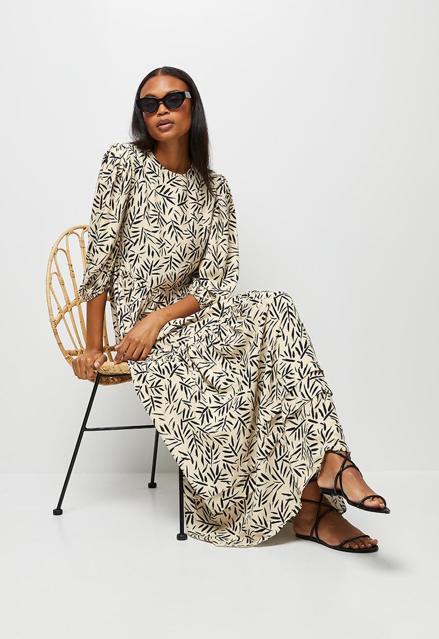 edit - Pleat detail tiered maxi dress - bamboo print