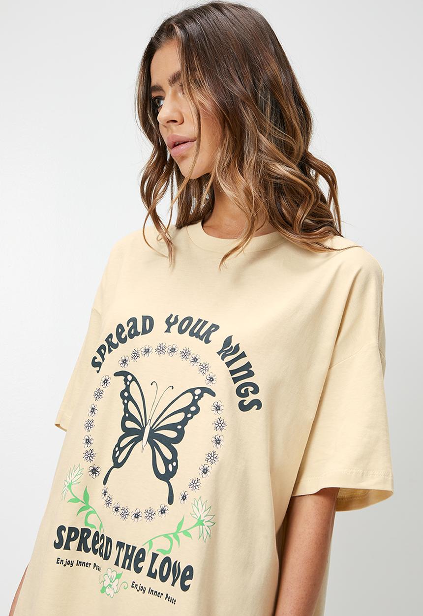 Blake - Oversized sleep tee with print - stone